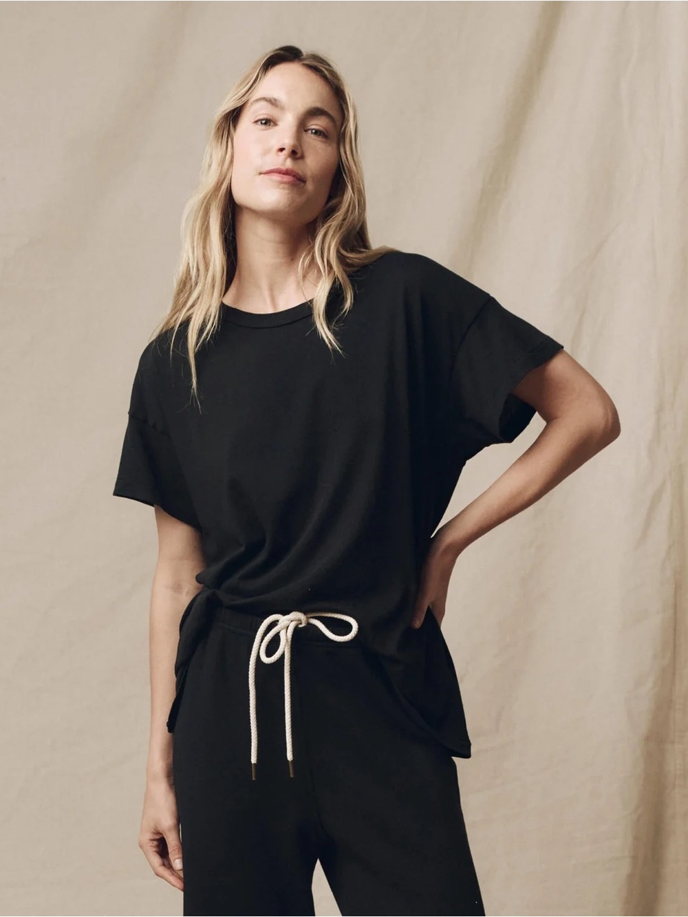 THE GREAT / Boxy Crew Tee in Black